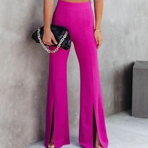 New Bella Side Zipper Closure Split Hem Pants bright pink/ fuchsia